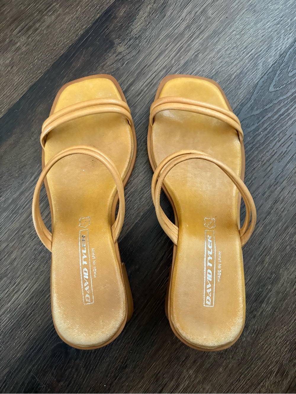 Tan Double-Strap Square-Toe Women's Sandals